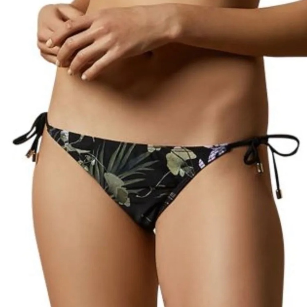 NEW TED BAKER Highland Black Floral Bikini Bottoms Tie Side Low Rise Sz 2